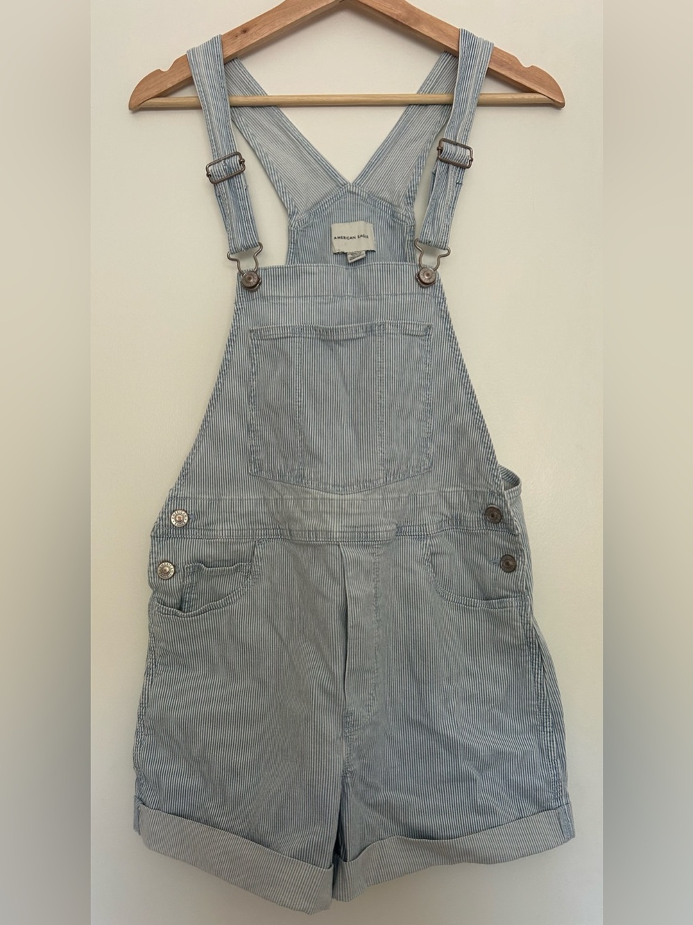 American Eagle Outfitters Blue and White Striped Shorts Overalls